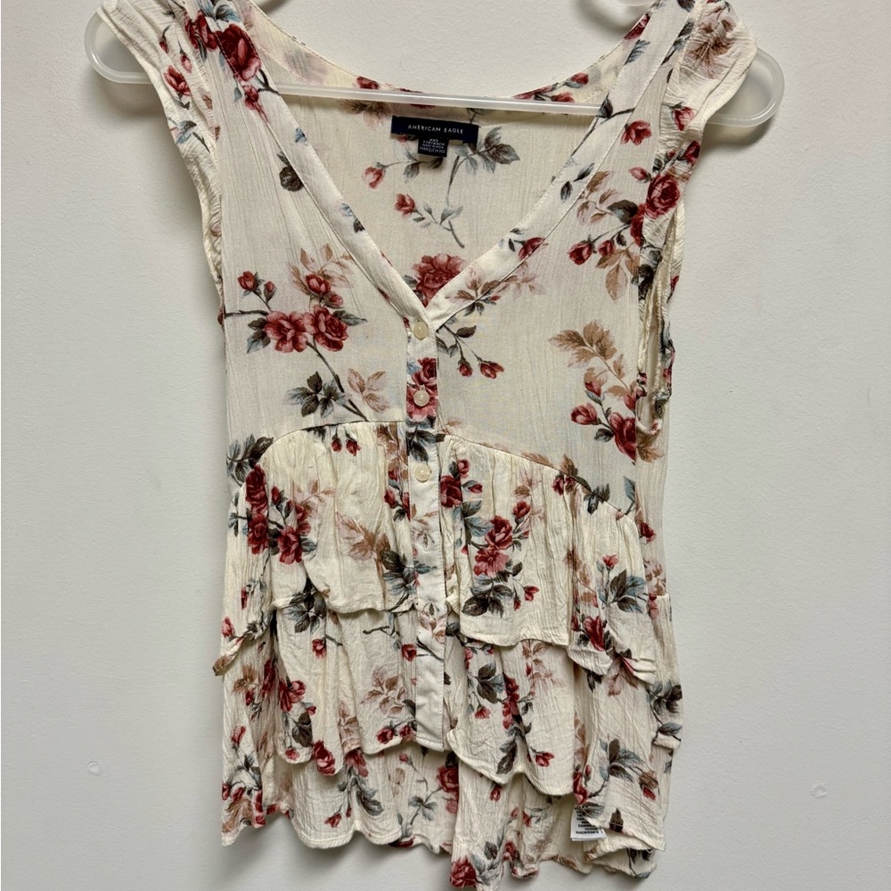 AEO Floral Tiered Tank